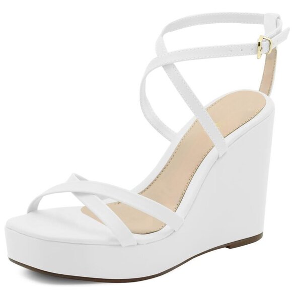 NEW Designer White Strappy High Platform Wedge - Picture 1 of 1